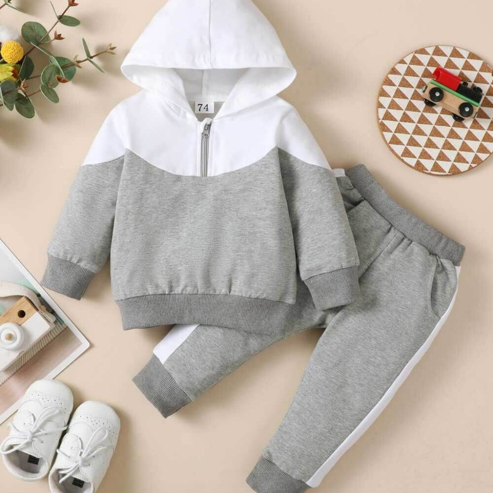 Baby Color Block Hoodie and Joggers Set